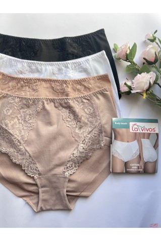 Високі трусики сліпи бавовна з мереживом La Vivas 10192 